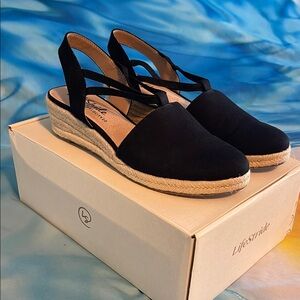 Life Stride Black Espadrille Slingback Wedges